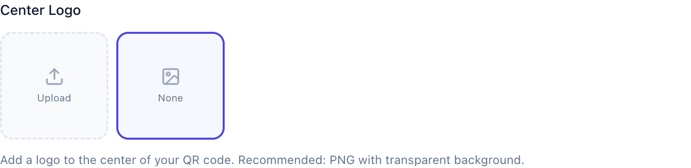 Sekcja Logo Środkowe z opcjami Prześlij i Brak